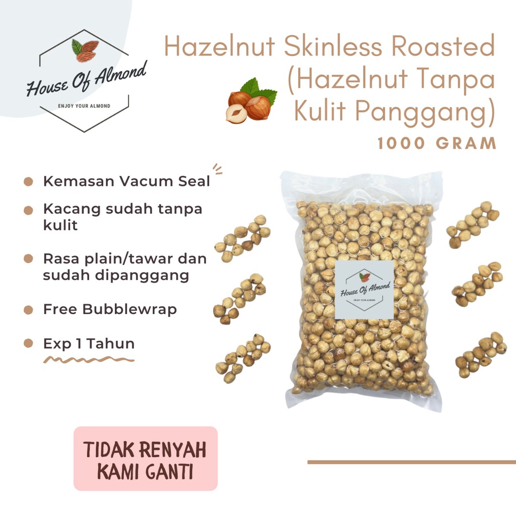 

Kacang Hazelnut Skinless (Tanpa Kulit) Panggang 1kg