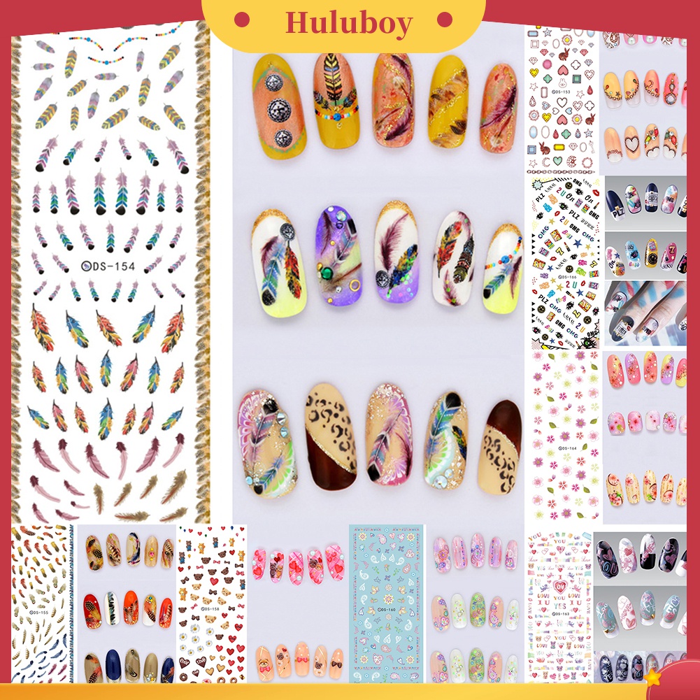 Huluboy Huluboy♡ Stiker Decal Transfer Air Untuk Dekorasi Nail Art DIY