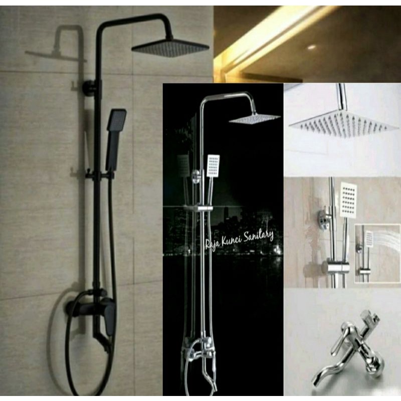 Shower Tiang Column Kotak Hitam Black/Shower Set Panas Dingin Stainless Chrome