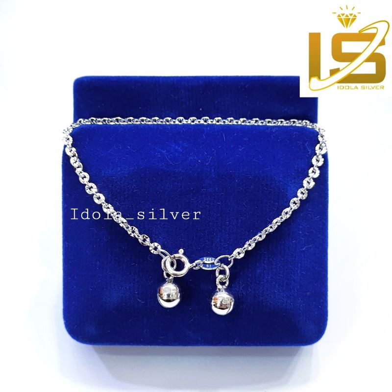 GELANG PERAK ASLI SILVER 925 LAPIS EMAS PUTIH MODEL RANTAI NORI UKIR - PERHIASAN PERAK