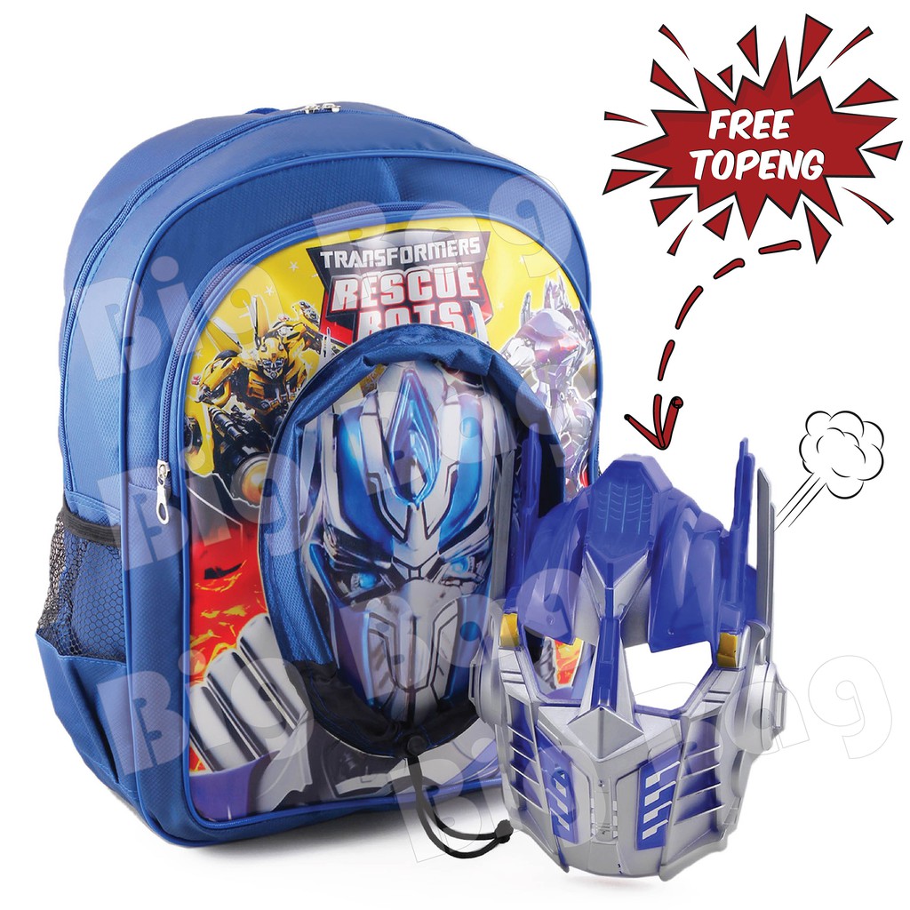 PTS - Tas Anak - TRANSFORMERS BUMBLE BEE BATMAN ULTRAMEN SPIDERMAN IRON MAN - THE MASK + FREE TOPENG