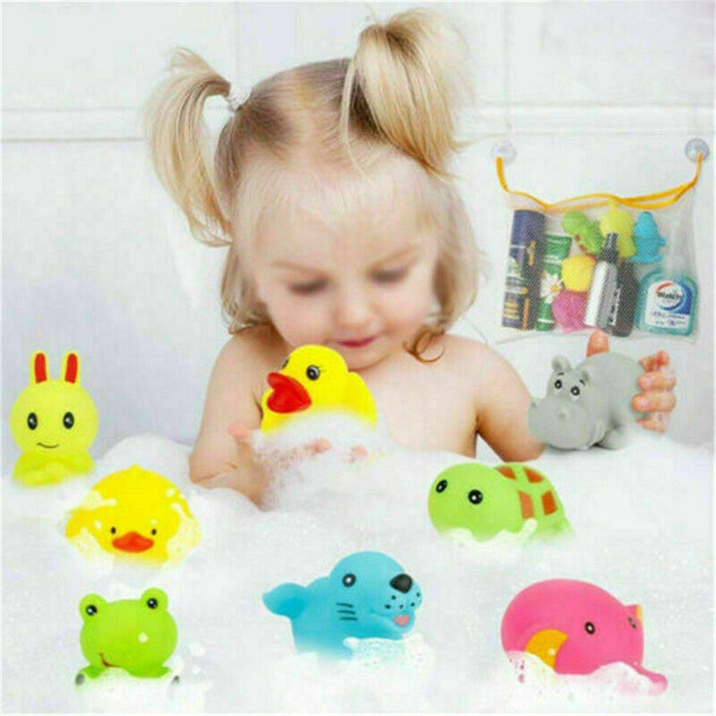 10pcs Mainan Mandi Bentuk Kartun Bebek Bahan Karet Untuk Bayi