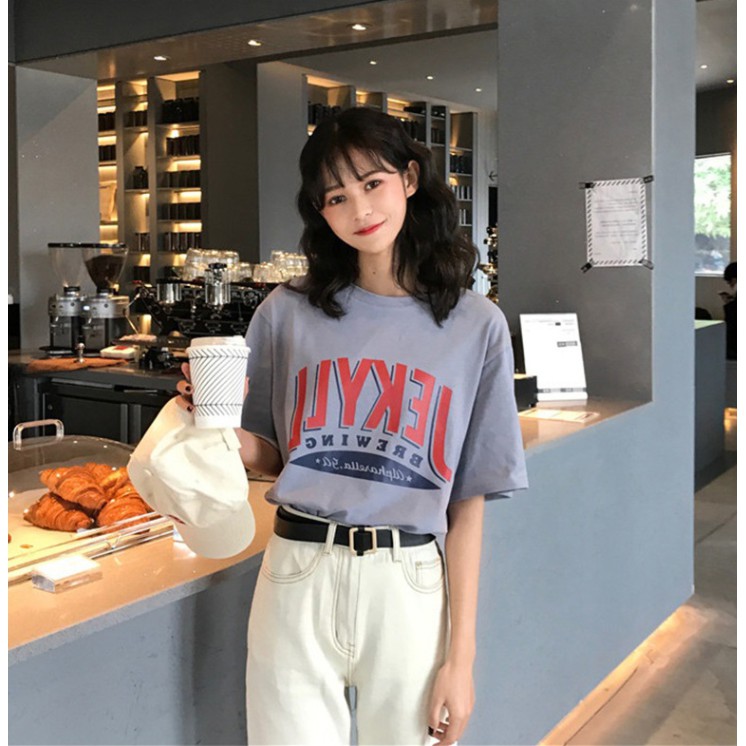 T-Shirt Korea Style Kaos Wanita Kaos Casual Kaos Santai Kaos Longgar Motif Huruf Pakaian Wanita