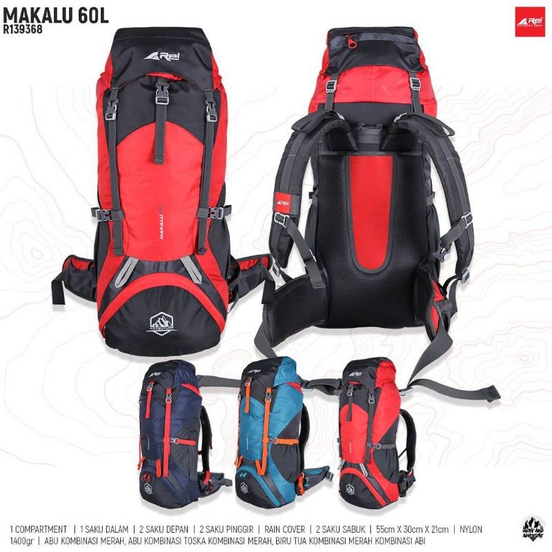 Tas Gunung Keril Rei Makalu 60L Original Free Raincover