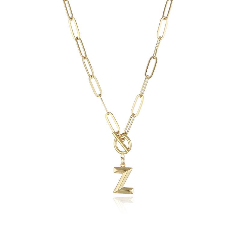 Kalung Rantai Tebal Gesper Inisial Huruf A-Z Lapis Emas Untuk Wanita