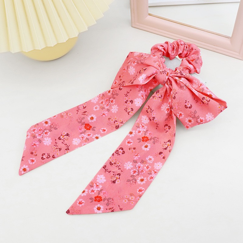 Ikat Rambut Srunchie Kain Model Pita Dengan Motif Bunga-Bunga Lucu Korean Import-FS-18 #2 Merah
