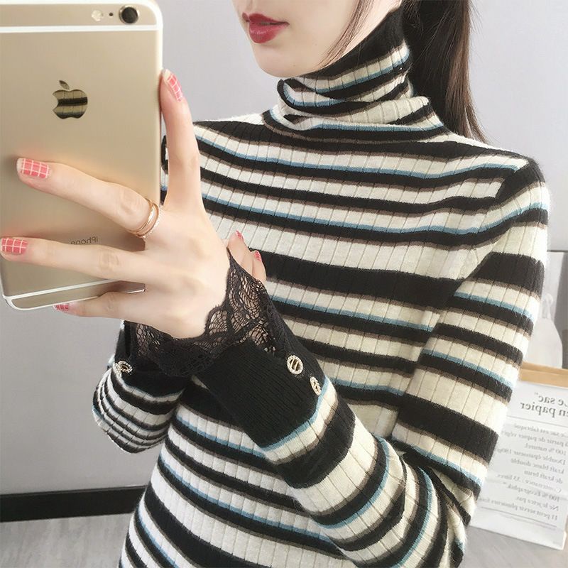 Sweater Top Turtleneck Stripes Knit Import TM (42020)