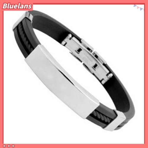 Bluelans Men Women Cool Stainless Steel Rubber Wristband Bangle Clasp Cuff Bracelet