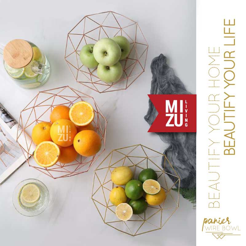 PANIER Wire Bowl Fruit Container Gold Baskom Buah Serbaguna Keranjang Dekorasi Kawat Bakul Jala Emas