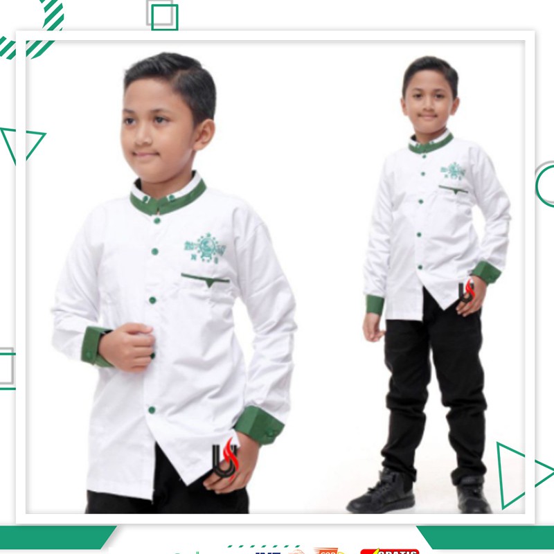 Batik Pekalongan - Baju Koko Nu Anak-anak Remaja SD SMP Variasi Bordir NU Warna Hijau / Kemeja Koko 