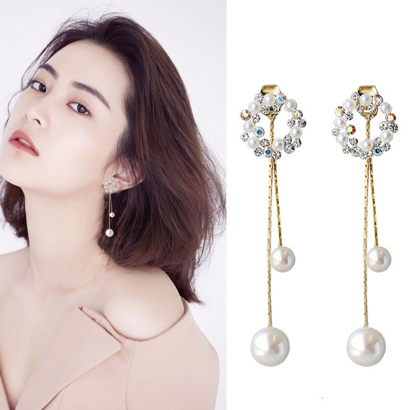 Gaya Korea sterling silver jarum Mutiara rumbai kerawang lingkaran AB Jaring warna merah ins2020 bar
