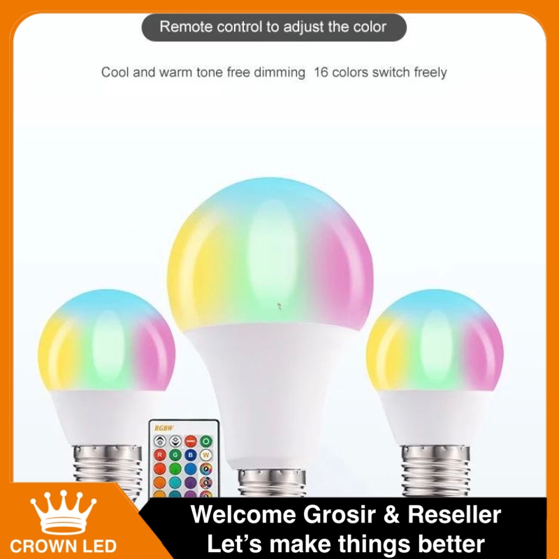 Lampu Bohlam LED RGB RGBW 16 Warna + Remote 7W Fitting E27 Awet Super Terang