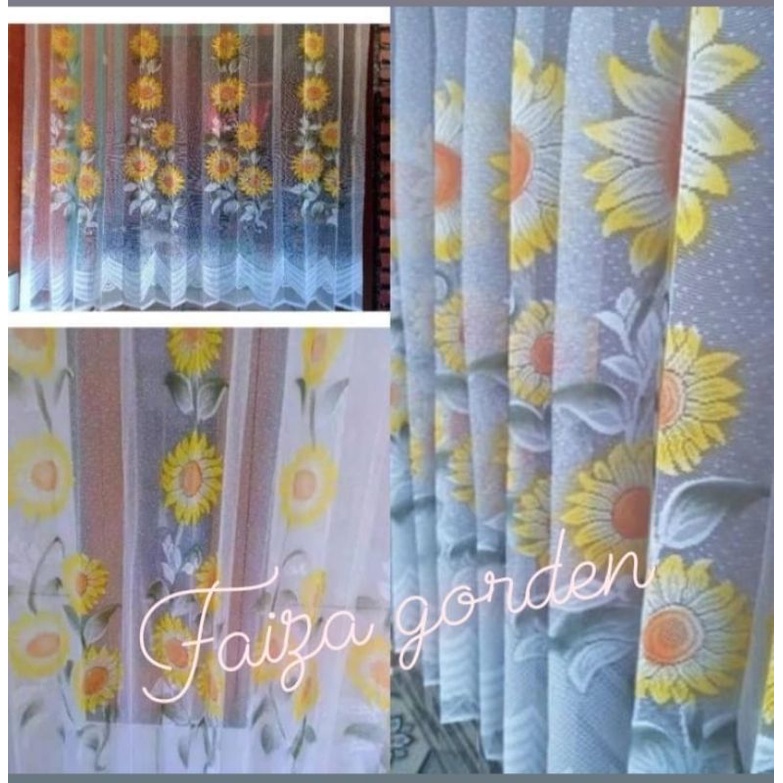 gorden vitrase warna motif bunga matahari/daleman/tile/puring gorden