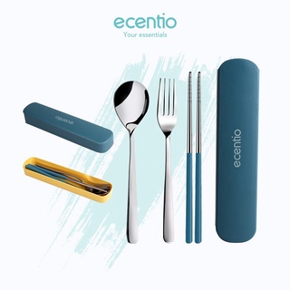 ecentio Sendok set alat makan stainless steel 2/3pcs set Makan Dengan Kotak Berbahan Stainless Steel Sumpit Sendok Grapu Set