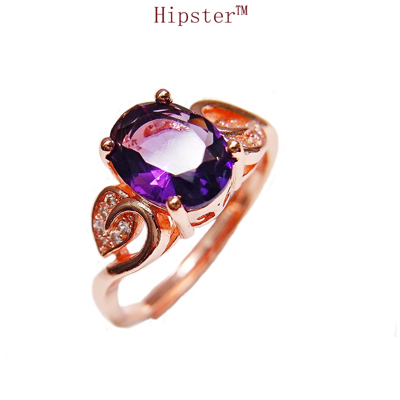 Hot Sale Exquisite Elegant Amethyst Leaf Shape Full Diamond Ring