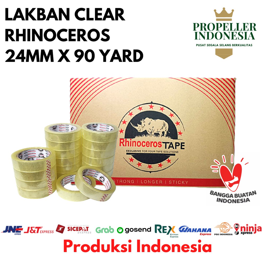 Lakban Clear RHINOCEROS Tape 24MMx90Yard @144Pcs/Dus GOJEK/GRAB