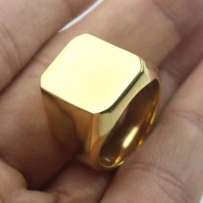 [Bayar di Tempat] Cincin Titanium Karakter Gold Polos Untuk Pria Biker - Model Super Keren