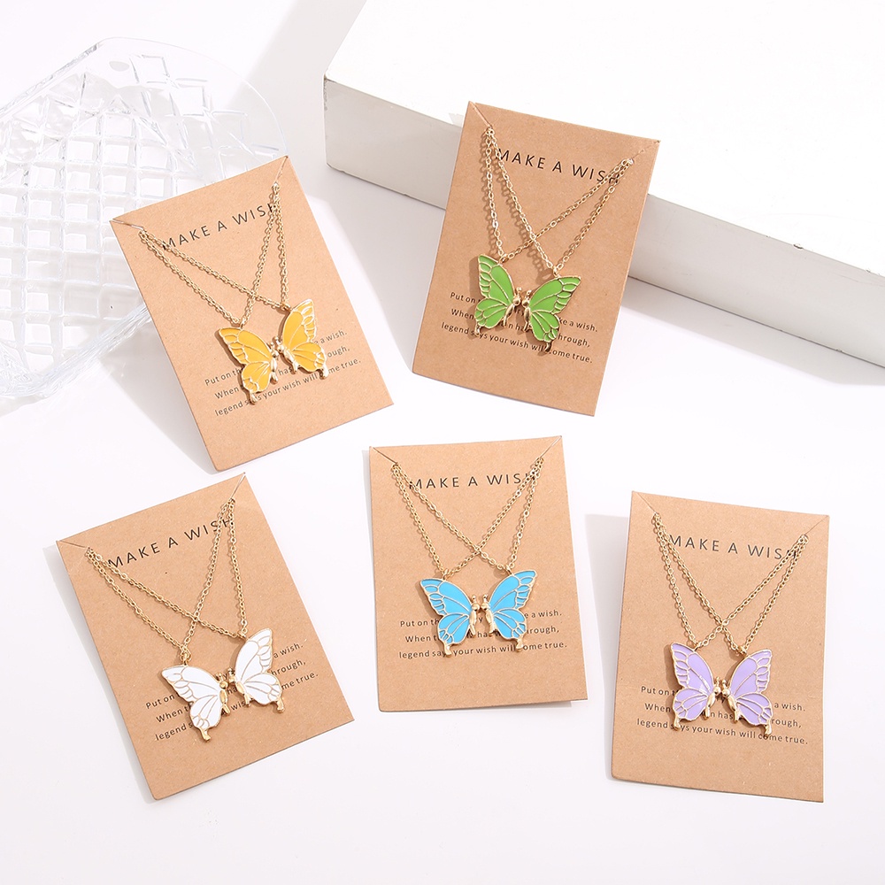 YEEZII 2pcs / set Kalung Rantai Emas Dengan Liontin Butterfly Untuk Wanita