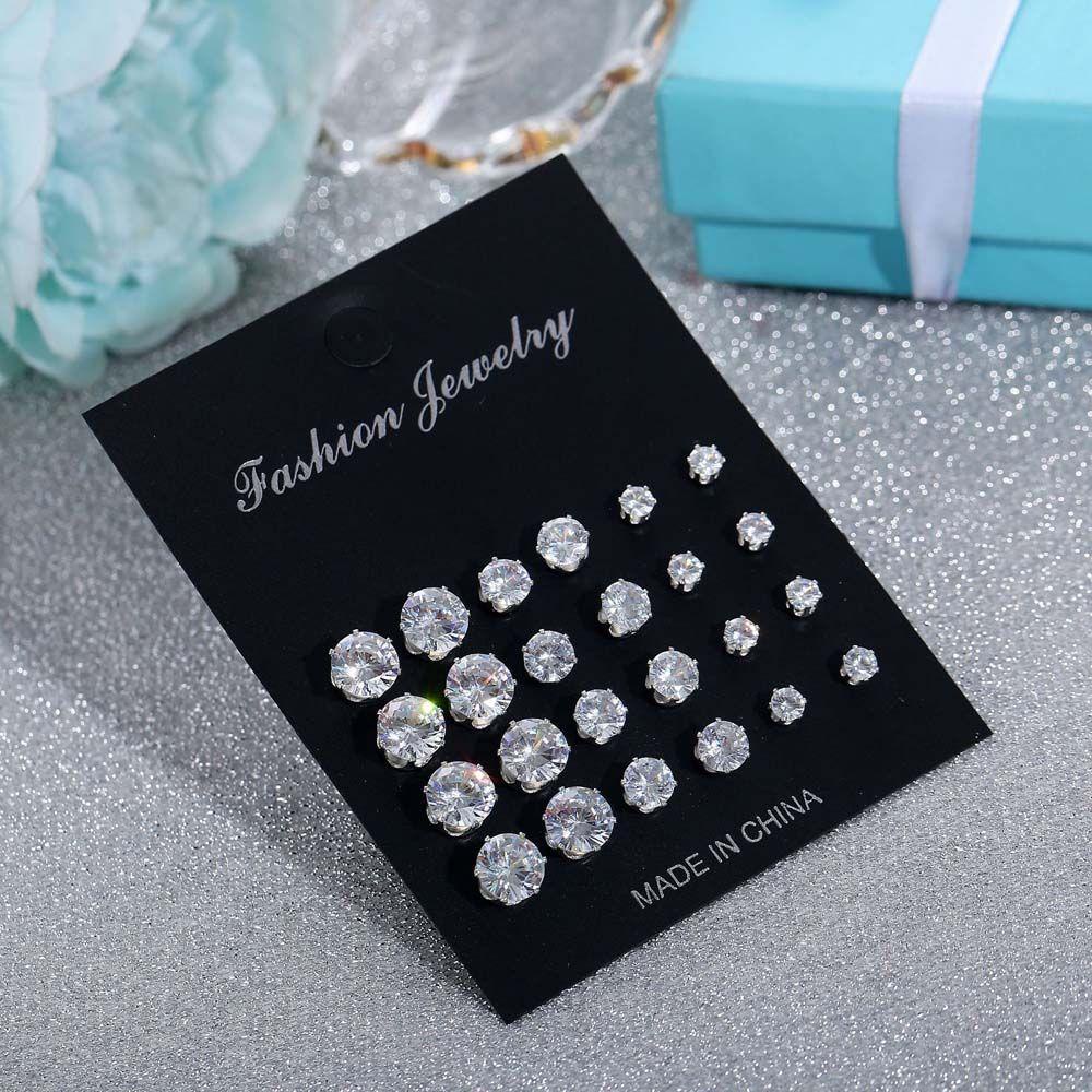 Mxbeauty Set Anting Mewah Shiny Round Metal 12pasang/Set Kristal Untuk Perhiasan Wanita