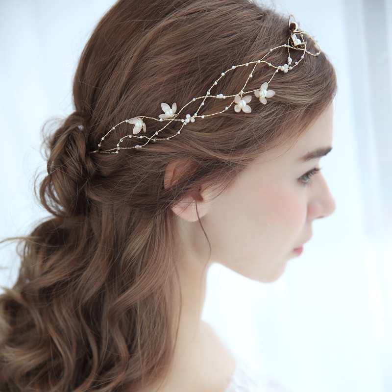 Korean Wedding Decoration High-end Handmade Flower Beaded Bridal Headdress Headband