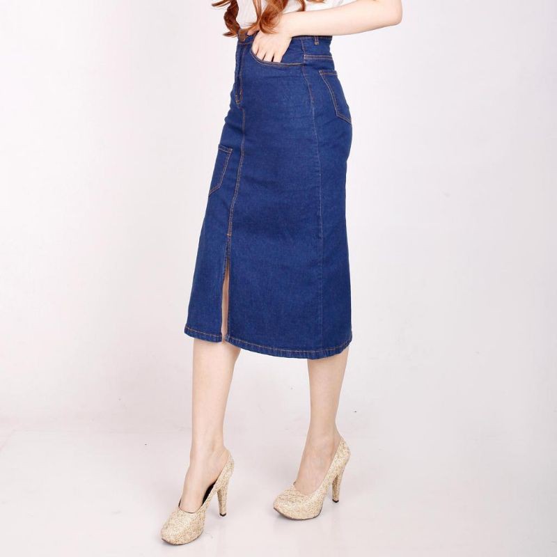 (Bisa COD) size S - Big Size | Rok denim span 7/8 | Rok span selutut belah depan | Rok span big size-7