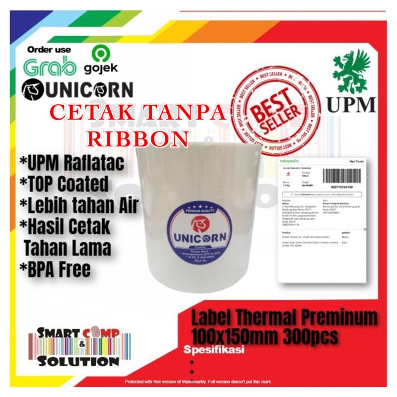 Stiker Label Resi Alamat Market Place 100x150mm Direct Thermal Isi 300 TANPA RIBBON resi AWB A6