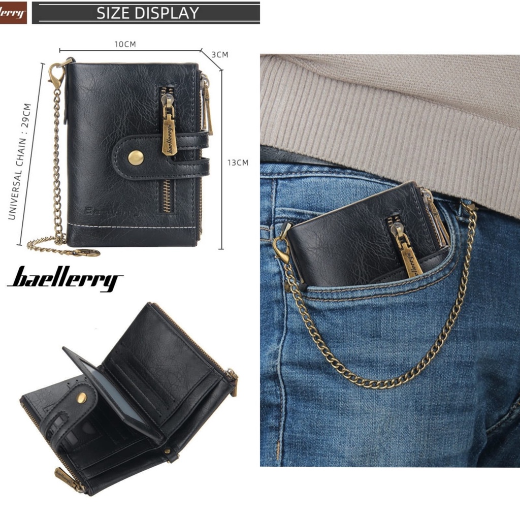 DOMPET LIPAT RANTAI WANITA KECIL BAELLERRY ORIGINAL KULIT WA483B5 SEOUL HITAM IMPORT KOREA PREMIUM SLOT KARTU UANG RESLETING KOIN BATAM BRANDED CEWEK MURAH REMAJA KEKINIAN SIMPLE TIPIS
