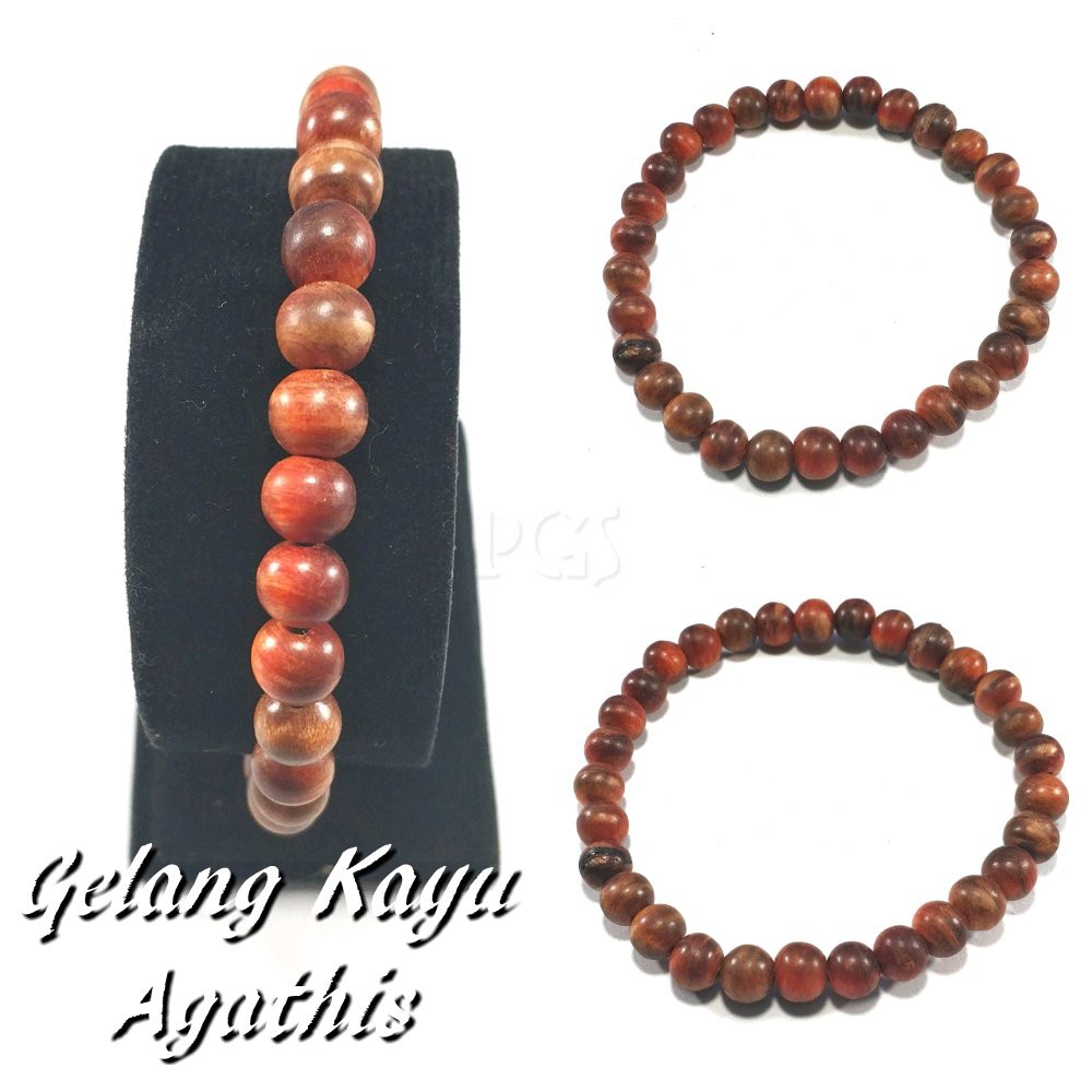 GELANG KAYU AGATHIS RAJA TEMBUS MERAH DIJAMIN ASLI 7MM