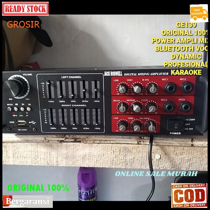 G139 jack rodwell original digital echo mixer mixing power ampli bluetooth  Amplifier bluetoot Equalizer bluetot karaoke blutut USB MP3 player audio sound system AC DC profesional pro aux dj vocal vokal 4 channel chanel  MAXSIMAL SPEAKER PASIF UKURAN BISA