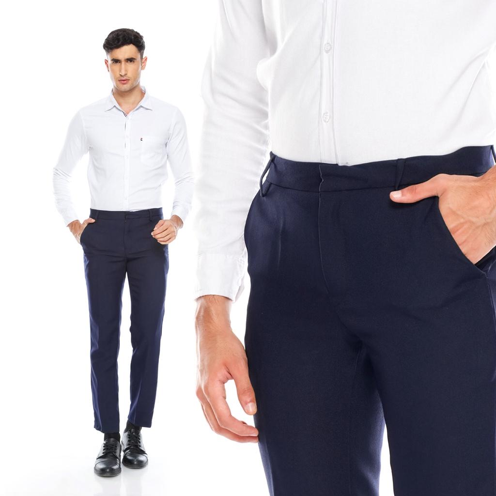 Lubay Celana Formal Pria Navy Melar YKK || Lubay Celana Pria Navy Semi Wool Stretch