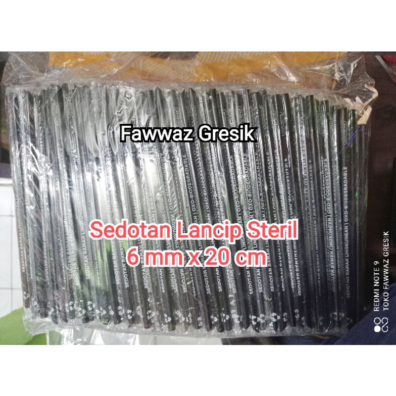 [500 pcs] Sedotan Lancip Runcing Hitam 6mm 20cm Steril Higienis / Sedotan Lancip