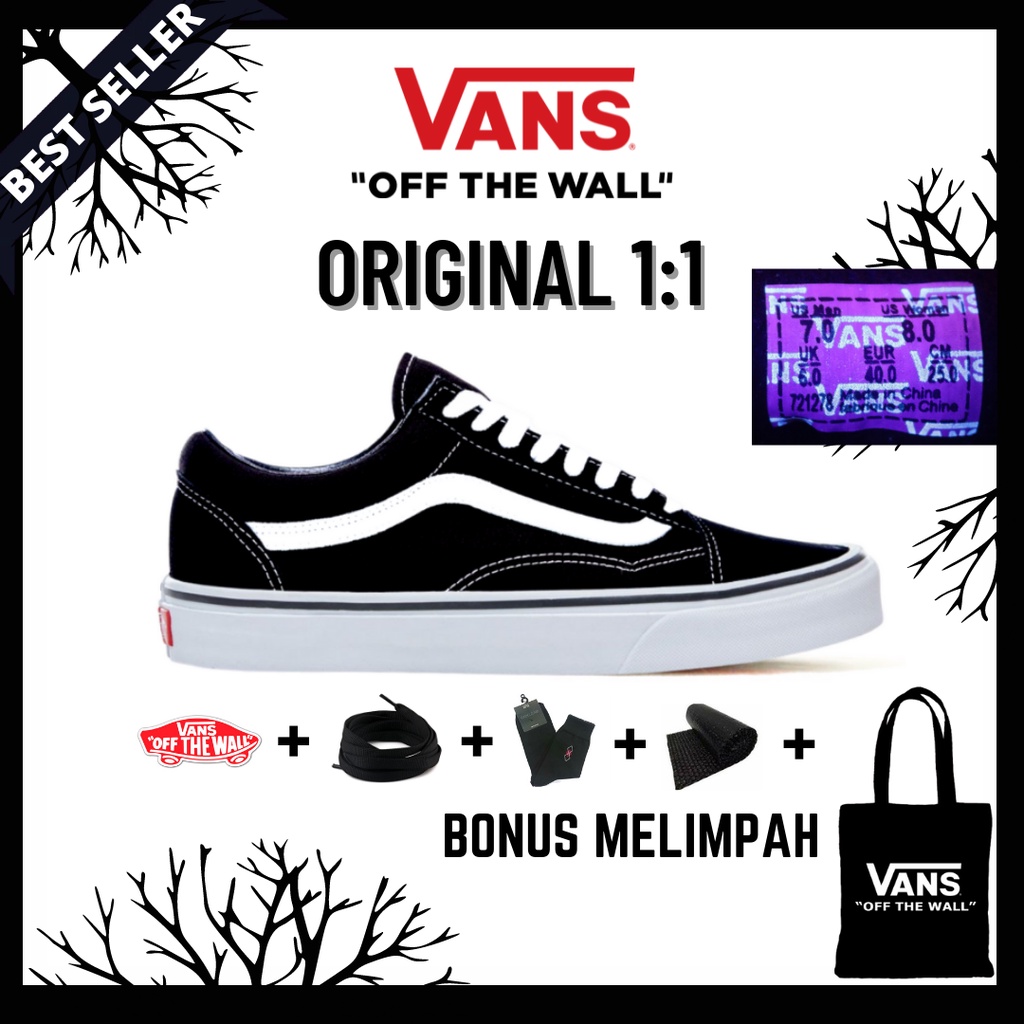 100% BNIB Sepatu Old Skool Black White / Snealers Oldskool Hitam Putih