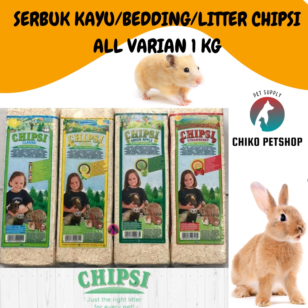 SERBUK KAYU/BEDDING/LITTER CHIPSI ALL VARIAN 1 KG  Untuk  Hamster Kelinci