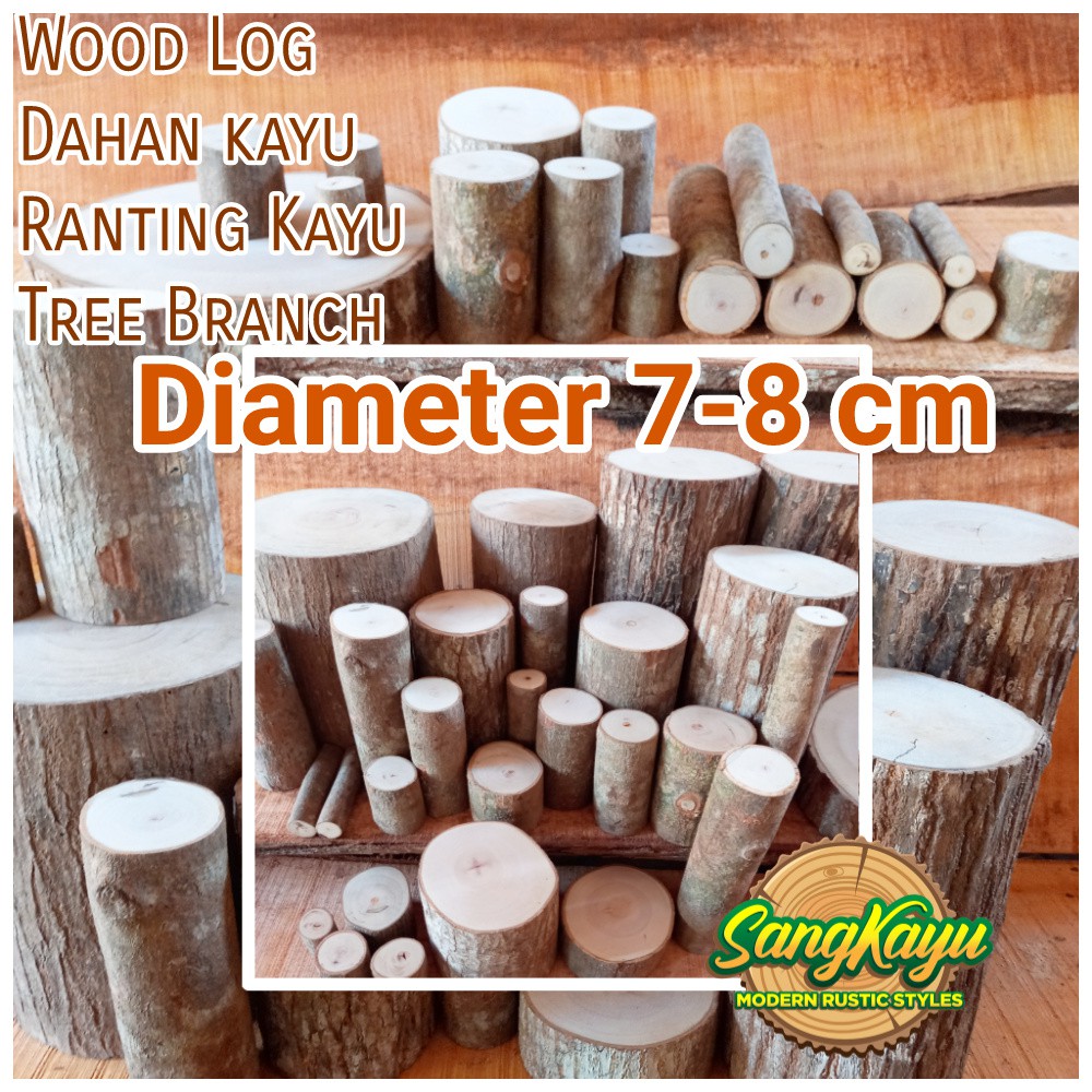 Kayu dahan kayu diameter 7-8 cm bahan craft dekorasi hiasan dinding dl