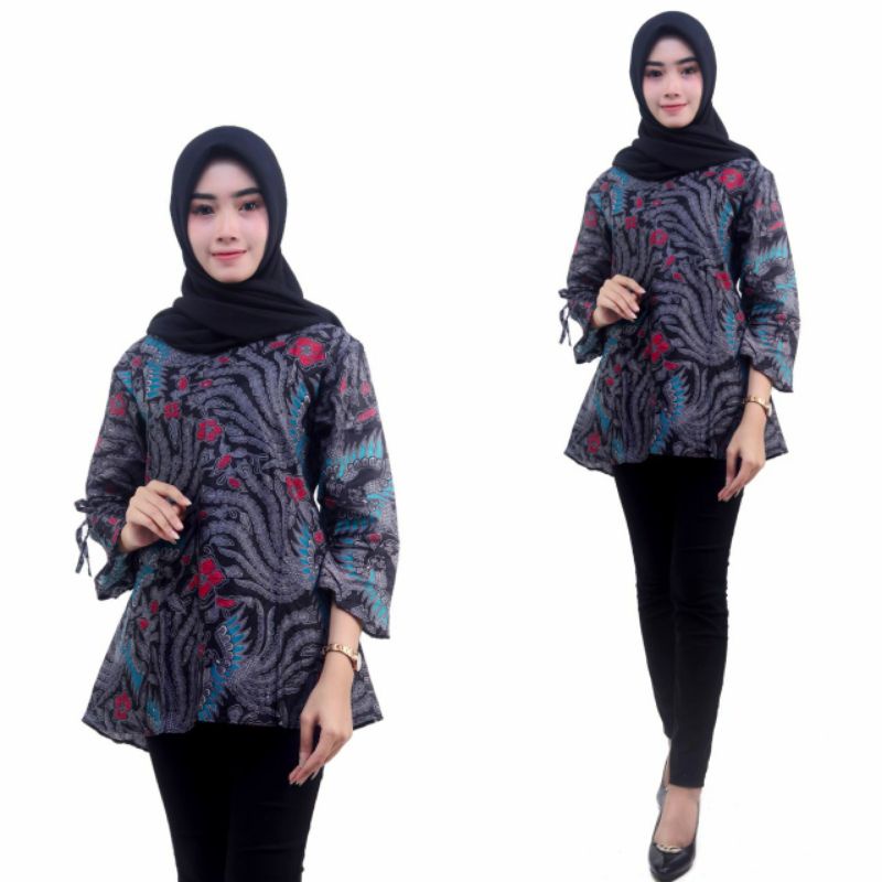 tey-17 Batik wanita ASJ SA HRB026 Kenongo Kemeja Tosca Pendek-Murah lebay