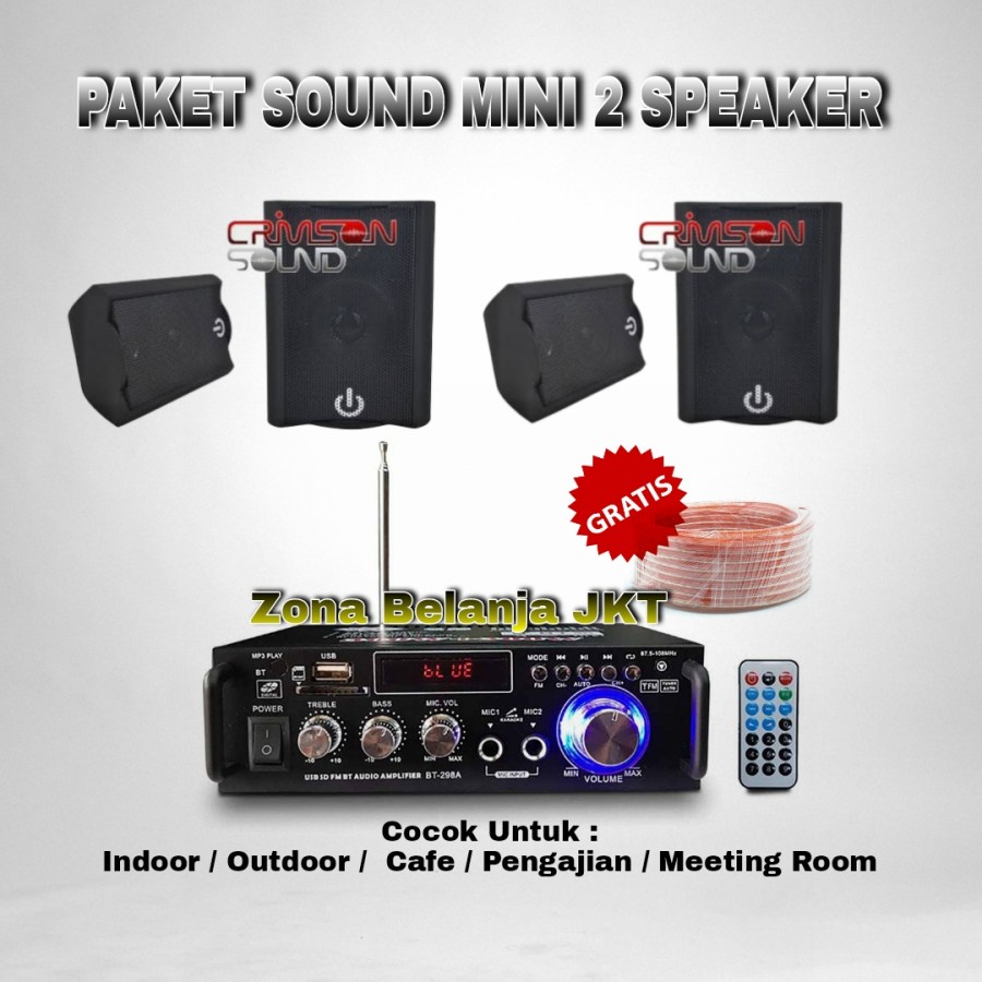 PAKET SOUND SYSTEM SPEAKER CRIMSON 4 INCH 2 SPEAKER CAFE RESTO KLINIK PANGGILAN AMPLI USB BLUETOOTH ( MINI 1 )