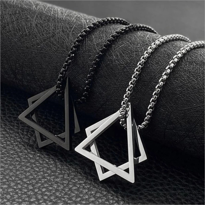 Liontin Logam Perhiasan Pesona Kalung Modern Populer Persegi Segitiga Geometris Susun Streetwear Kalung