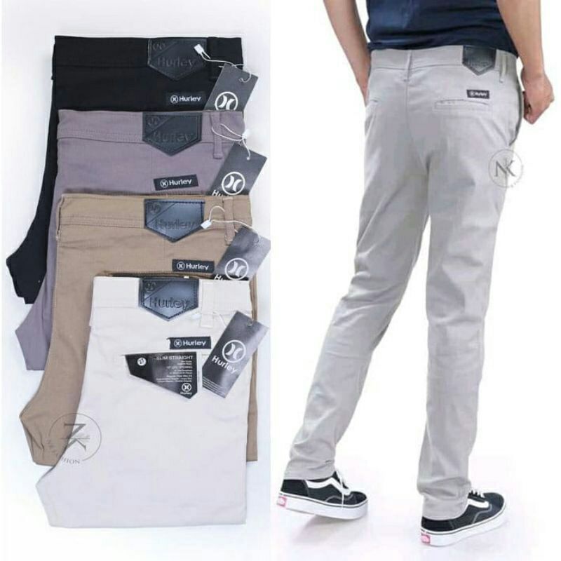 CELANA CHINO PANJANG Pria  Slimfit KERJAHARIAN Santai Casual Formal Hitam Abu Cream Mocca Size 27-38