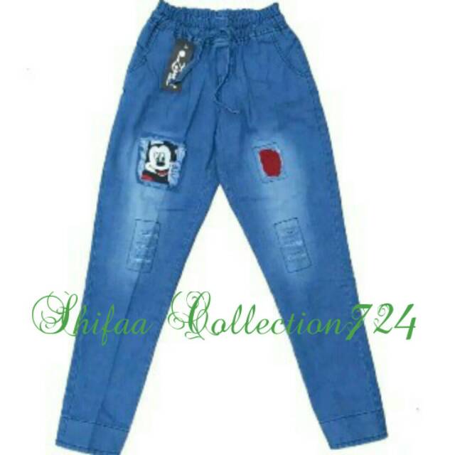 Celana Jeans / Celana Panjang / Celana Anak Perempuan / Celana Luna Motif Bordiran Ukuran M. L. XL