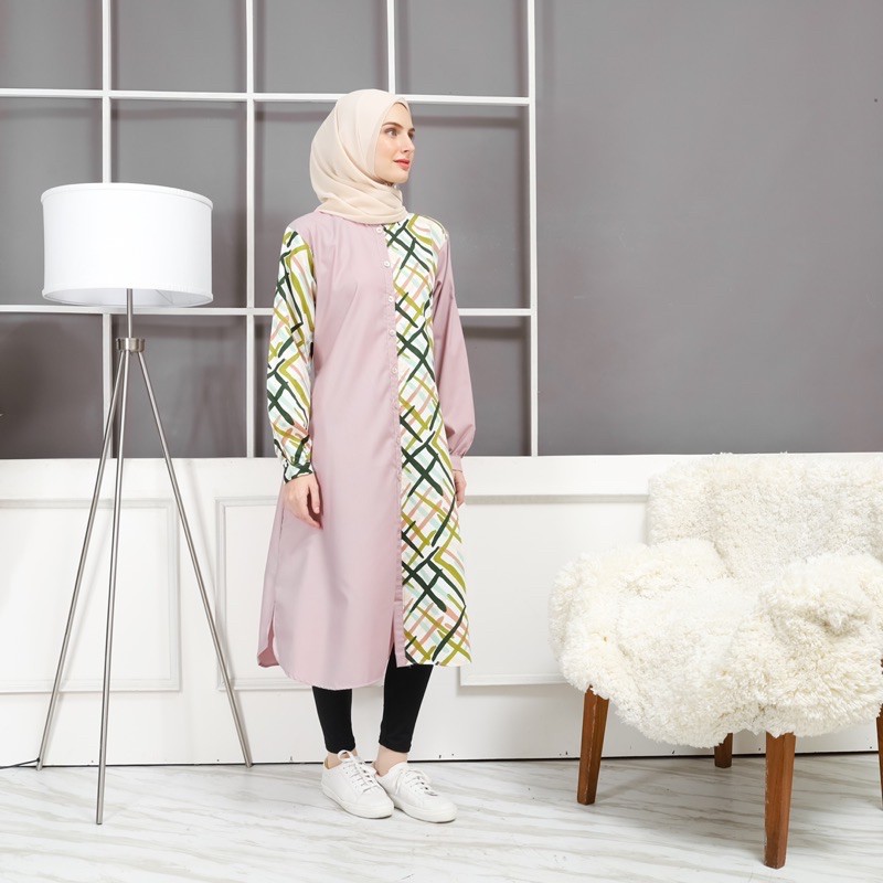 IRISH Tunik Midi Long Tunik Katun Polos Kembang