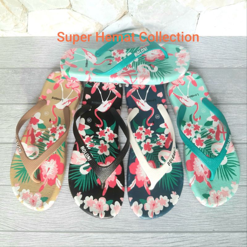 Boloni Lovebird Sandal Jepit Full Karet Wanita Cewek Flamingo Bali Murah Kekinian Nyaman Dipakai