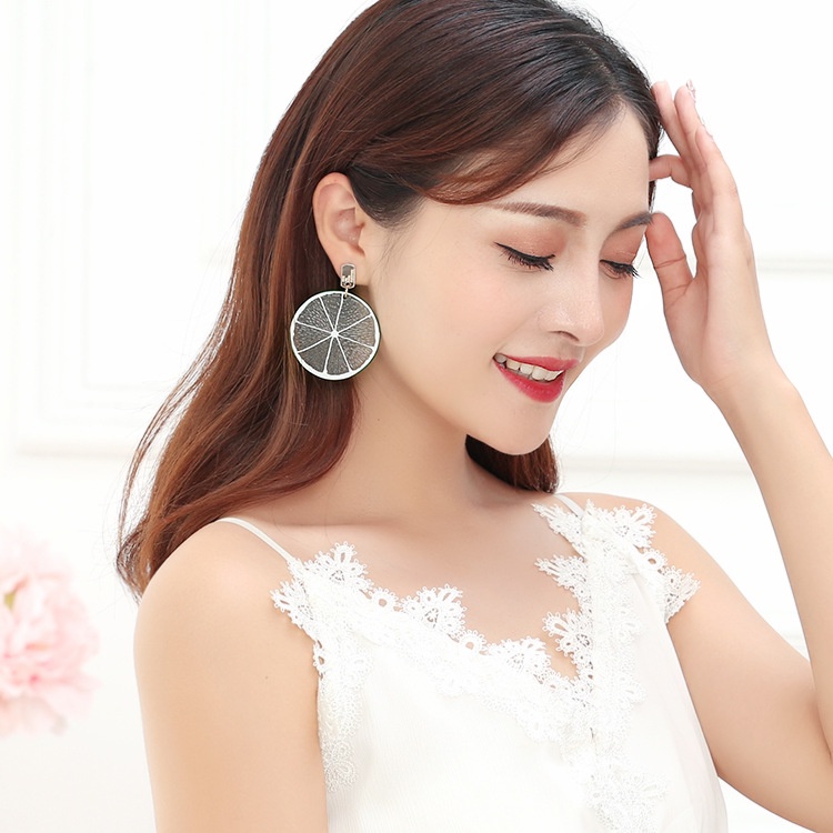 Korea lucu pribadi buah lemon slice akrilik anting-anting Korea gaya chic dan unik sederhana anting-