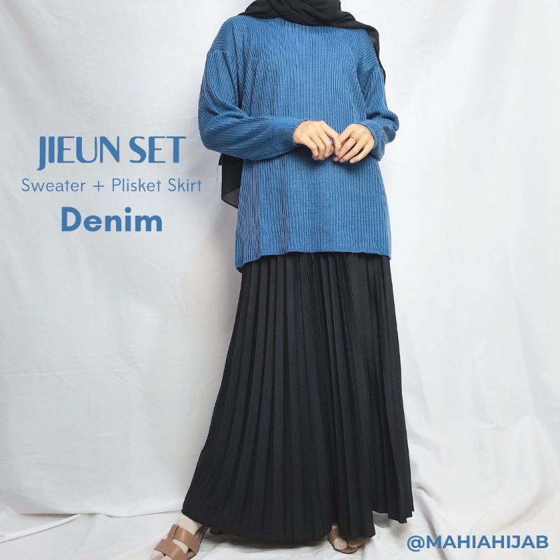 JIEUN SET (Sweater rajut + Rok Plisket) Paket hemat ootd hijab outfit murah