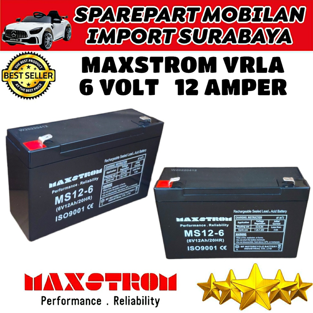 PUSAT BATERAI TERMURAH MAXSTROM 6V 12AH AKI MOTOR MOBIL ANAK PLIKO YUKITA SPEEDS YOTTA PMB EXOTIC EMERGENCY LAMP TIMBANGAN DIGITAL