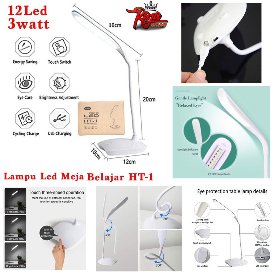 HT01- DESK LED LAMP Lampu Meja Belajar 12 LED 3 Mode