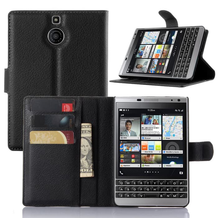 Leather Wallet Flip Cover Case BB Blackberry Passport SILVER EDITION Diskon