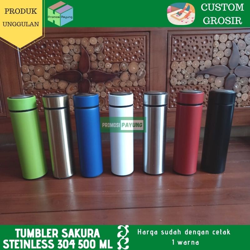 [ CUSTOM GROSIR ] termos sakura life polos vacuum steinless 500ML dengan cetak 1 warna sablon manual design suka-suka