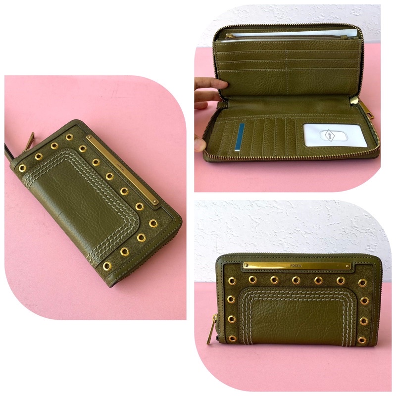 fossil liza long wallet green