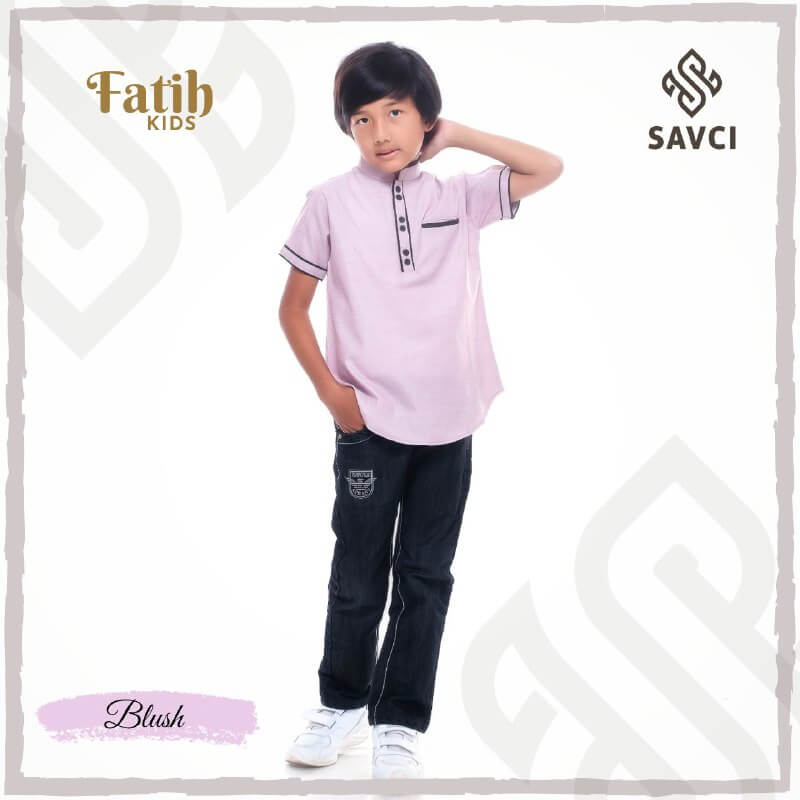 Pakaian Muslim Anak / Baju Koko Anak / Baju Koko Premium - FATEH ANAK MERAH MUDA