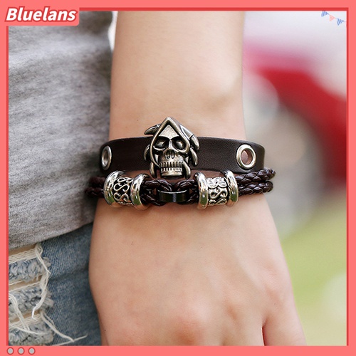 Gelang Multilayer Bahan Kulit Imitasi Handmade Gaya Punk Untuk Pria Dan Wanita